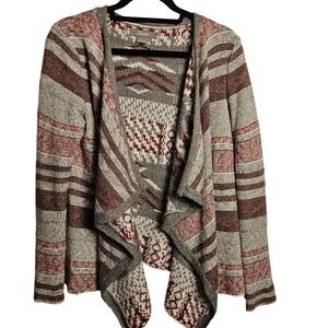 Natural Reflections Striped Open Front Waterfall Cardigan Sweater Womens Size S‎